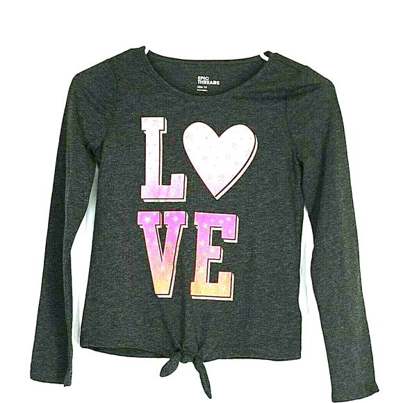 NWT Epic Threads Girls Long Sleeve Love Graphic Blouse Youth Size Medium - Picture 2 of 7